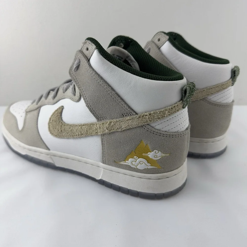 Nike Dunk High White Grey‎ Suede Green Men's Size 10 Sneakers